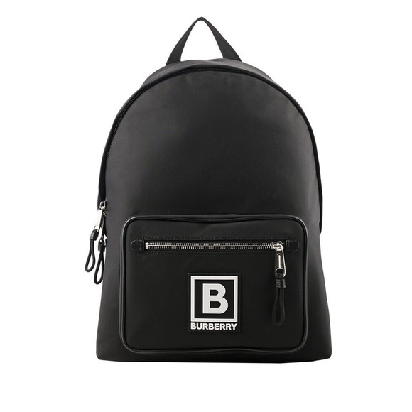 $1250 BURBERRY ABBEYDALE BLACK NYLON WHITE B LOGO LEATHER TRIM RUCKSACK BACKPACK - Picture 1 of 16